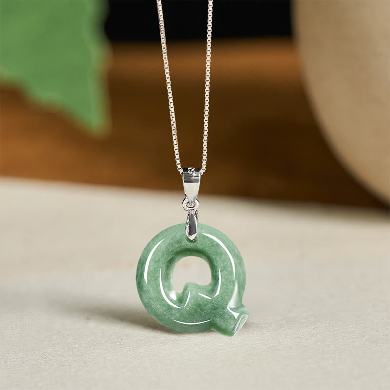 Wear FengShui "May You Find Your Own Meaning" Natural A-Z Letter Jade 925 Sterling Silver Chain Necklace Includes Gift Message Card