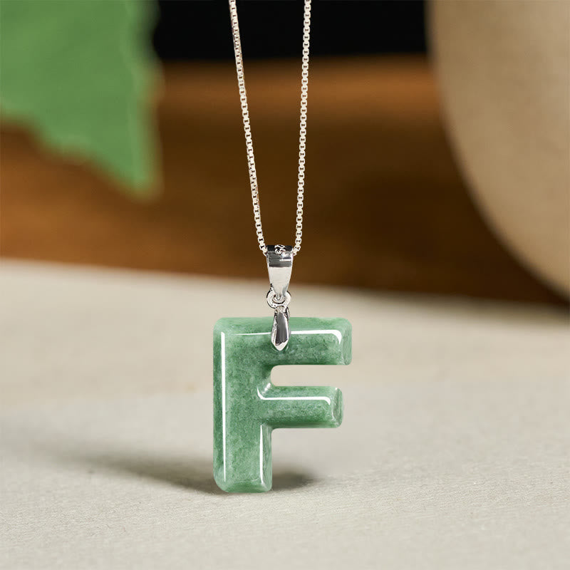 Wear FengShui "May You Find Your Own Meaning" Natural A-Z Letter Jade 925 Sterling Silver Chain Necklace Includes Gift Message Card