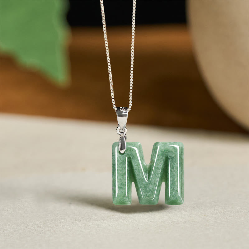 Wear FengShui "May You Find Your Own Meaning" Natural A-Z Letter Jade 925 Sterling Silver Chain Necklace Includes Gift Message Card