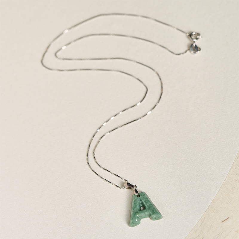 Wear FengShui "May You Find Your Own Meaning" Natural A-Z Letter Jade 925 Sterling Silver Chain Necklace Includes Gift Message Card