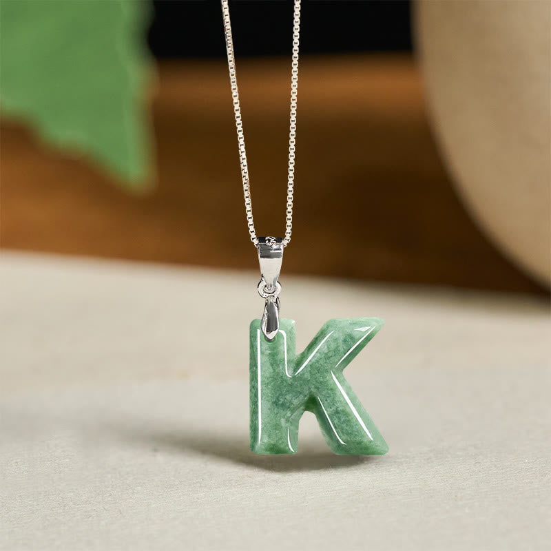Wear FengShui "May You Find Your Own Meaning" Natural A-Z Letter Jade 925 Sterling Silver Chain Necklace Includes Gift Message Card