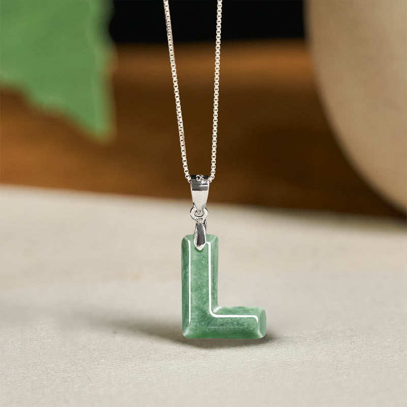 Wear FengShui "May You Find Your Own Meaning" Natural A-Z Letter Jade 925 Sterling Silver Chain Necklace Includes Gift Message Card