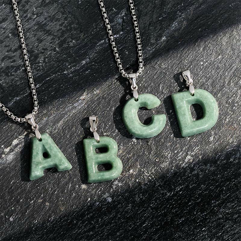 Wear FengShui "May You Find Your Own Meaning" Natural A-Z Letter Jade Titanium Steel Chain Necklace Includes Gift Message Card