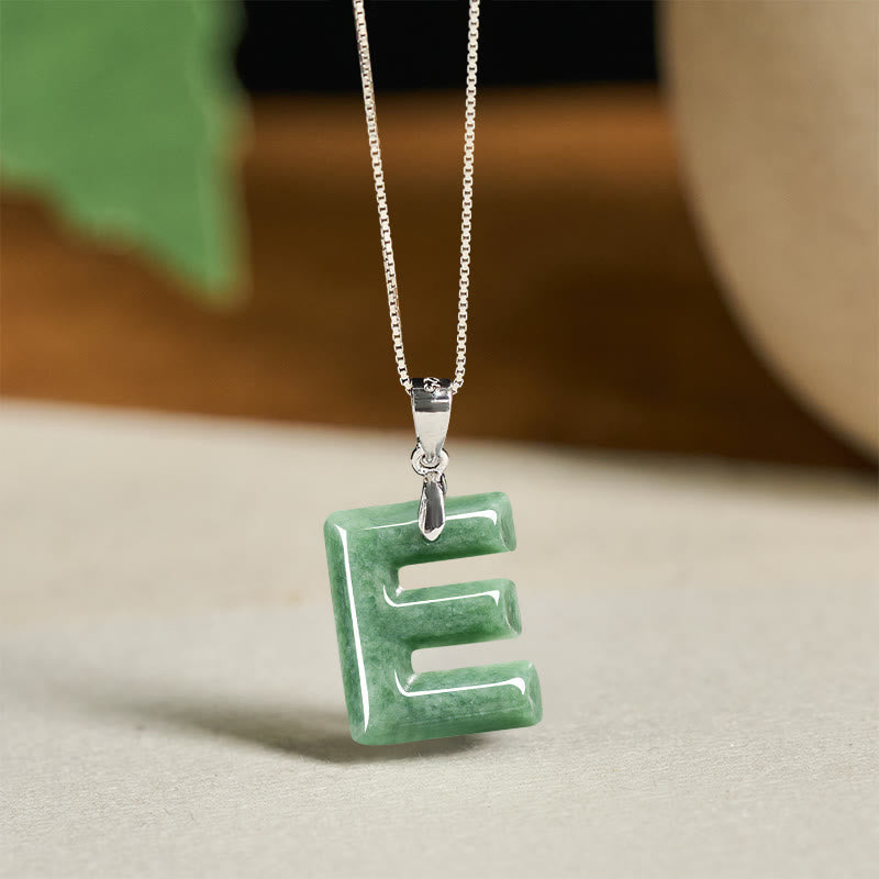 Wear FengShui "May You Find Your Own Meaning" Natural A-Z Letter Jade 925 Sterling Silver Chain Necklace Includes Gift Message Card