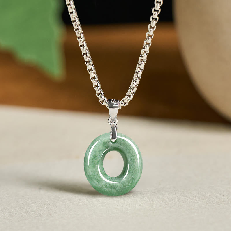 Wear FengShui Natural A-Z Letter Jade Titanium Steel Wide Chain Prosperity Necklace Pendant