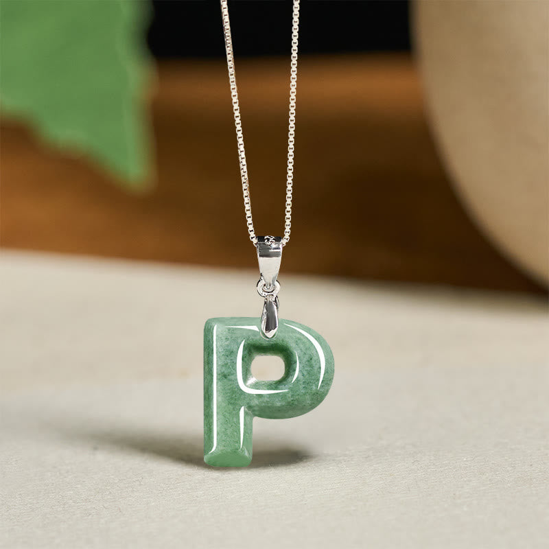 Wear FengShui "May You Find Your Own Meaning" Natural A-Z Letter Jade 925 Sterling Silver Chain Necklace Includes Gift Message Card