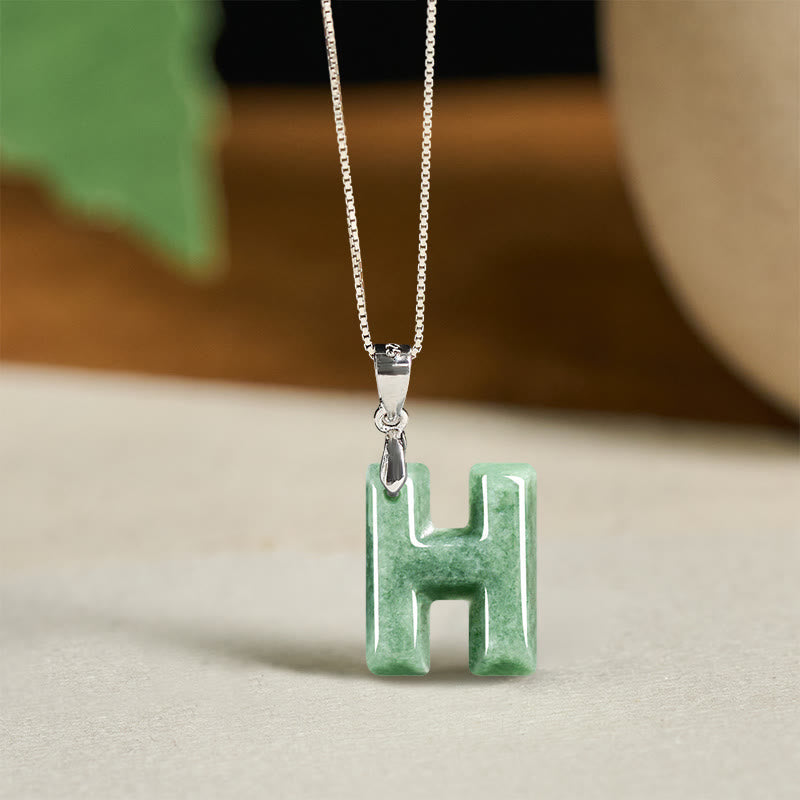 Wear FengShui "May You Find Your Own Meaning" Natural A-Z Letter Jade 925 Sterling Silver Chain Necklace Includes Gift Message Card