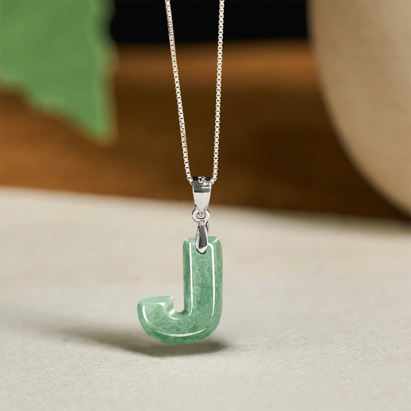 Wear FengShui "May You Find Your Own Meaning" Natural A-Z Letter Jade 925 Sterling Silver Chain Necklace Includes Gift Message Card
