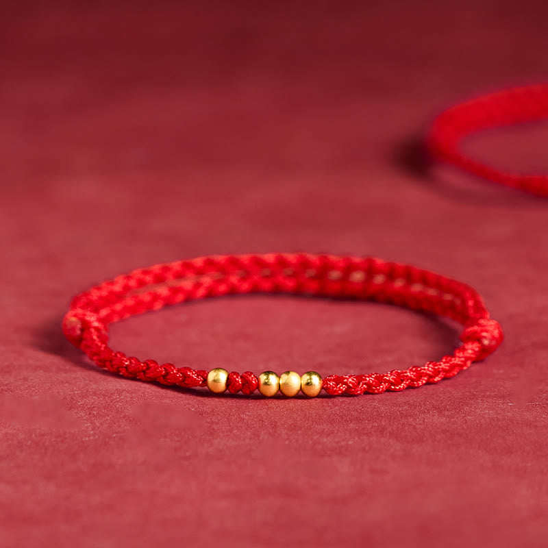 Wear FengShui 925 Sterling Silver Plated Gold Beads Red String Connection Adjustable Bracelet