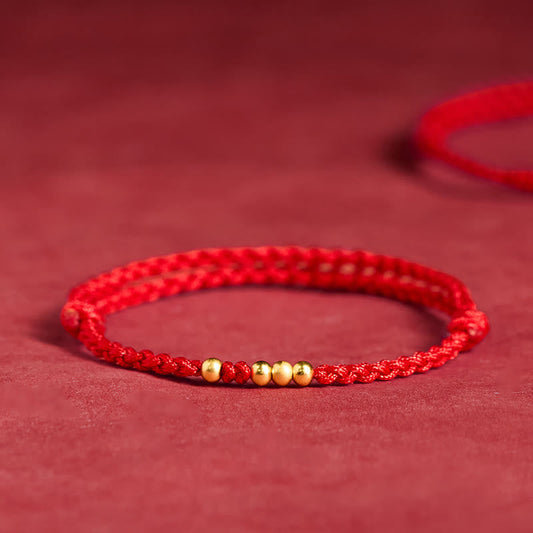 Wear FengShui 925 Sterling Silver Plated Gold Beads Red String Connection Adjustable Bracelet
