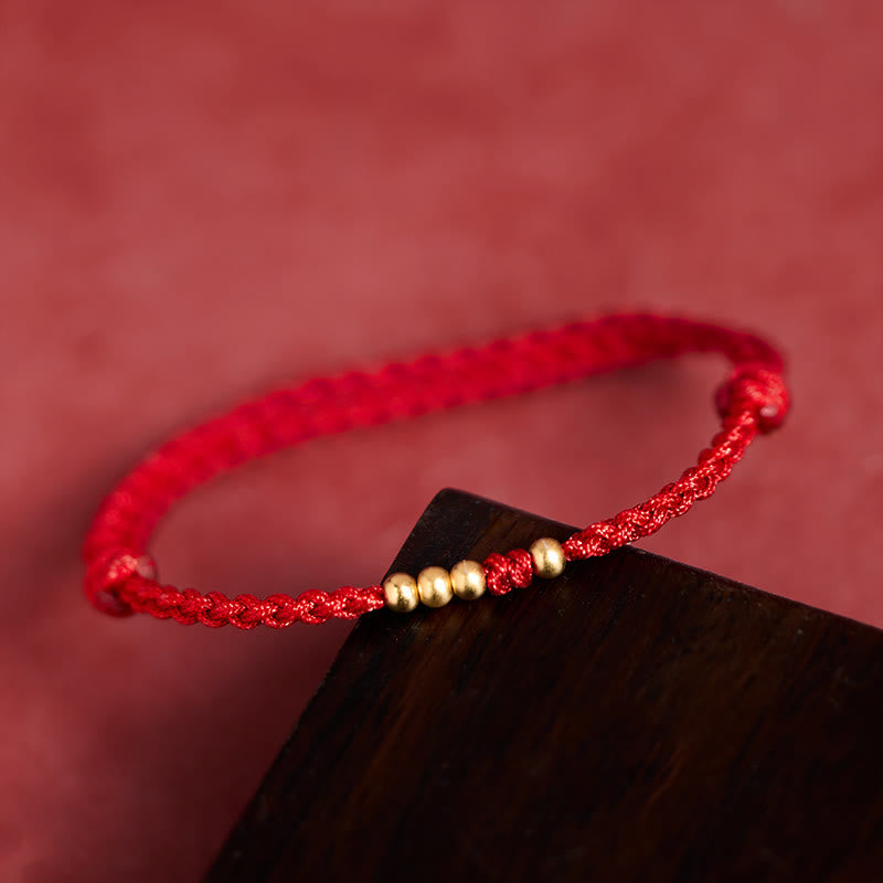 Wear FengShui 925 Sterling Silver Plated Gold Beads Red String Connection Adjustable Bracelet