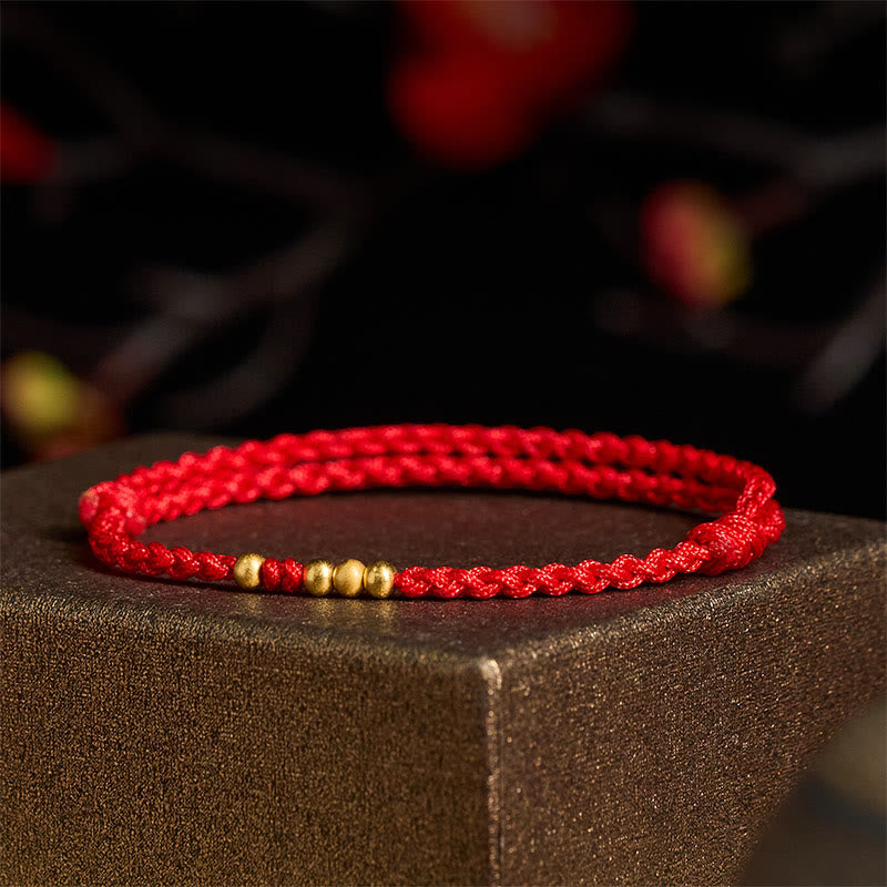 Wear FengShui 925 Sterling Silver Plated Gold Beads Red String Connection Adjustable Bracelet