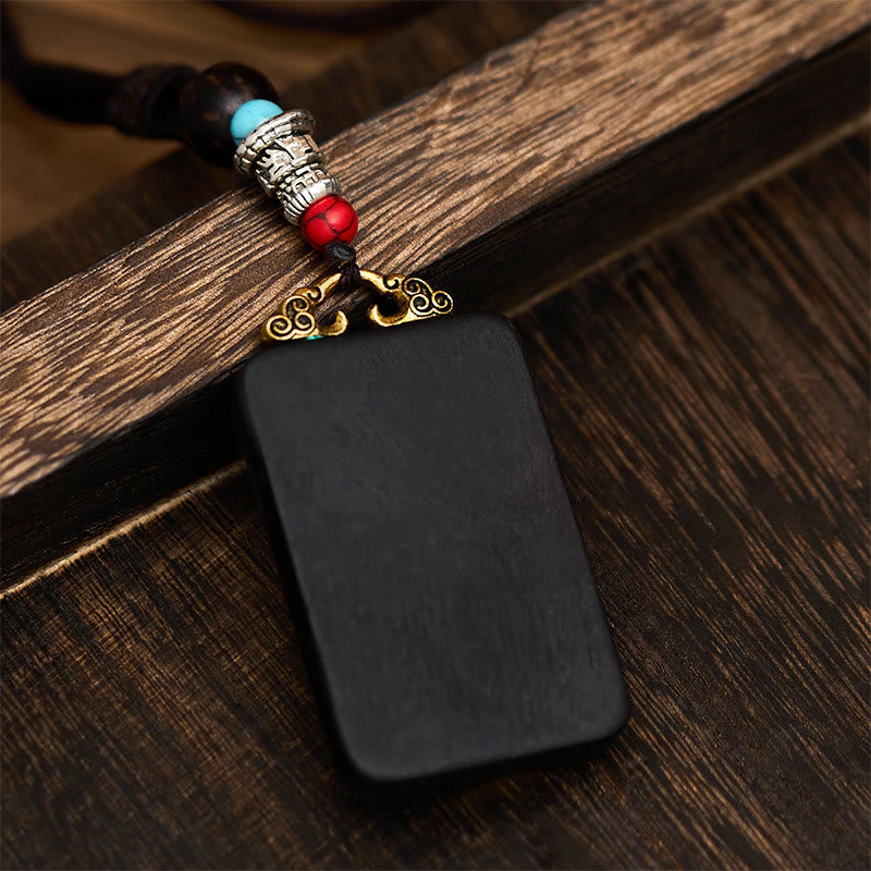 Wear FengShui Tibetan Ganesh Ganpati Elephant Ebony Wood Rope Peace Necklace Pendant