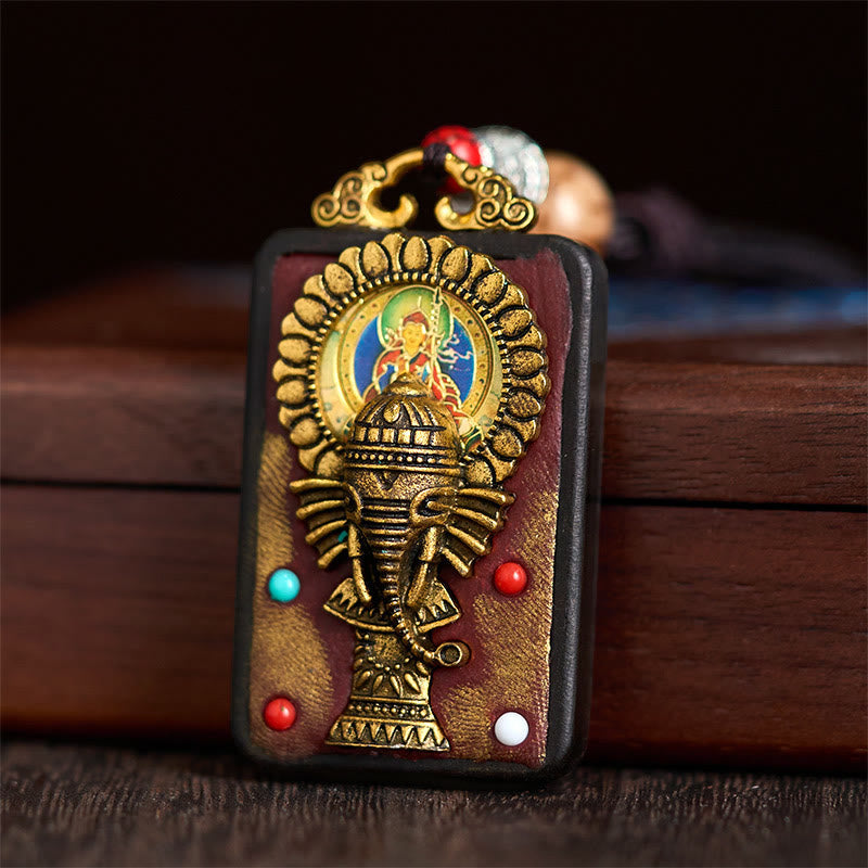 Wear FengShui Tibetan Ganesh Ganpati Elephant Ebony Wood Rope Peace Necklace Pendant