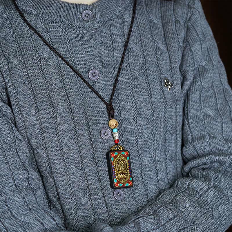 Wear FengShui Tibetan Ganesh Ganpati Elephant Ebony Wood Rope Peace Necklace Pendant