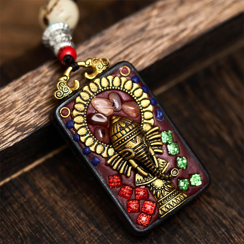 Wear FengShui Tibetan Ganesh Ganpati Elephant Ebony Wood Rope Peace Necklace Pendant
