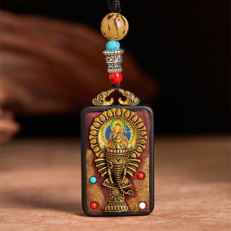 Wear FengShui Tibetan Ganesh Ganpati Elephant Ebony Wood Rope Peace Necklace Pendant