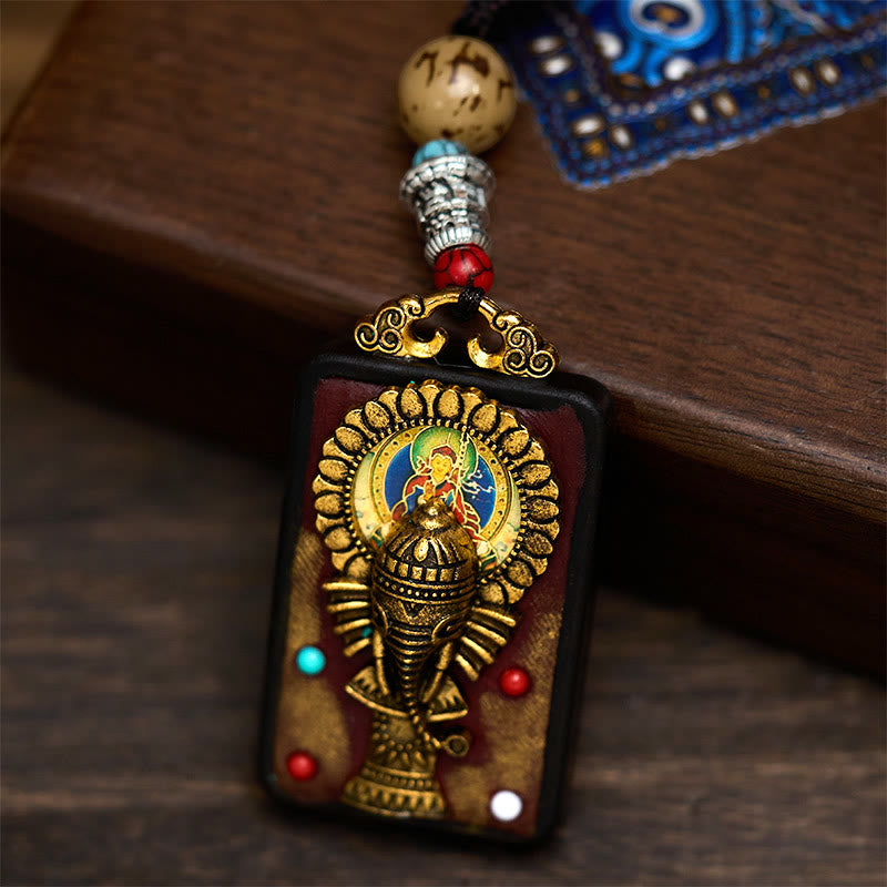 Wear FengShui Tibetan Ganesh Ganpati Elephant Ebony Wood Rope Peace Necklace Pendant