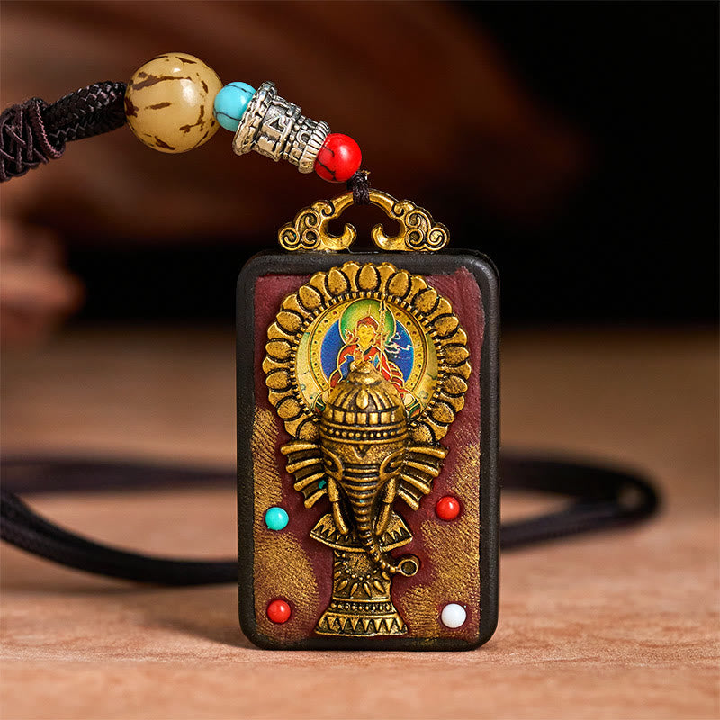 Wear FengShui Tibetan Ganesh Ganpati Elephant Ebony Wood Rope Peace Necklace Pendant