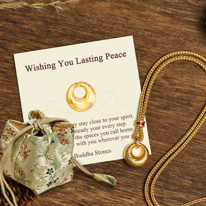 Wear FengShui "Wishing You Lasting Peace" 24k Gold Plated Copper Peace Buckle Necklace Includes Gift Message Card