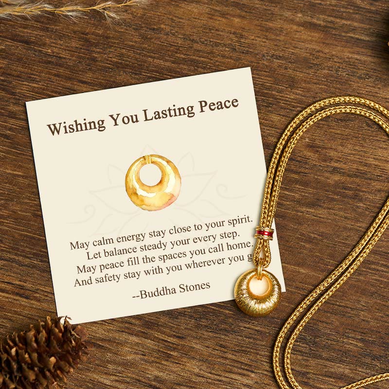 Wear FengShui "Wishing You Lasting Peace" 24k Gold Plated Copper Peace Buckle Necklace Includes Gift Message Card