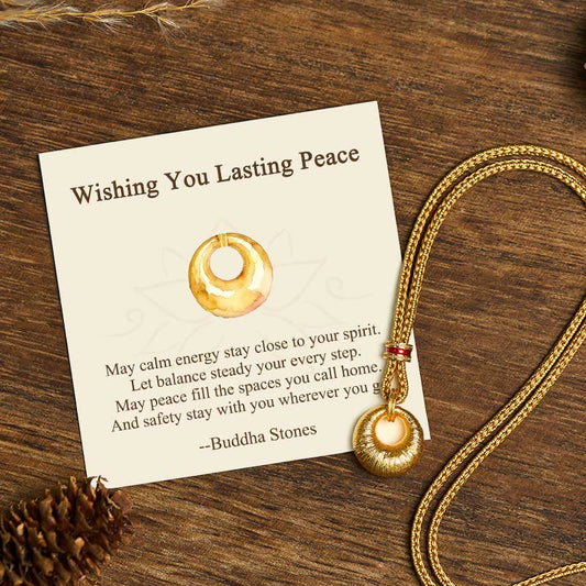 Wear FengShui "Wishing You Lasting Peace" 24k Gold Plated Copper Peace Buckle Necklace Includes Gift Message Card