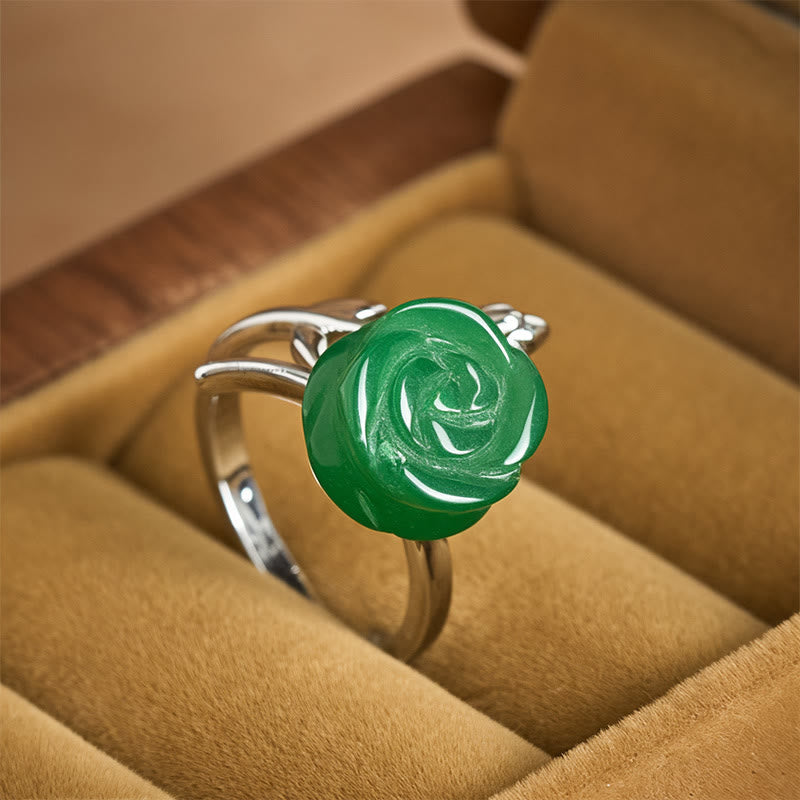 Wear FengShui Rose Green Jasper Copper Plated Silver Adjustable Balance Ring