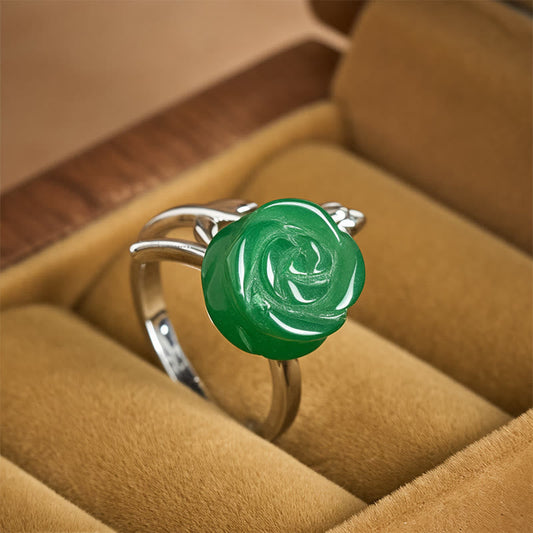 Wear FengShui Rose Green Jasper Copper Plated Silver Adjustable Balance Ring