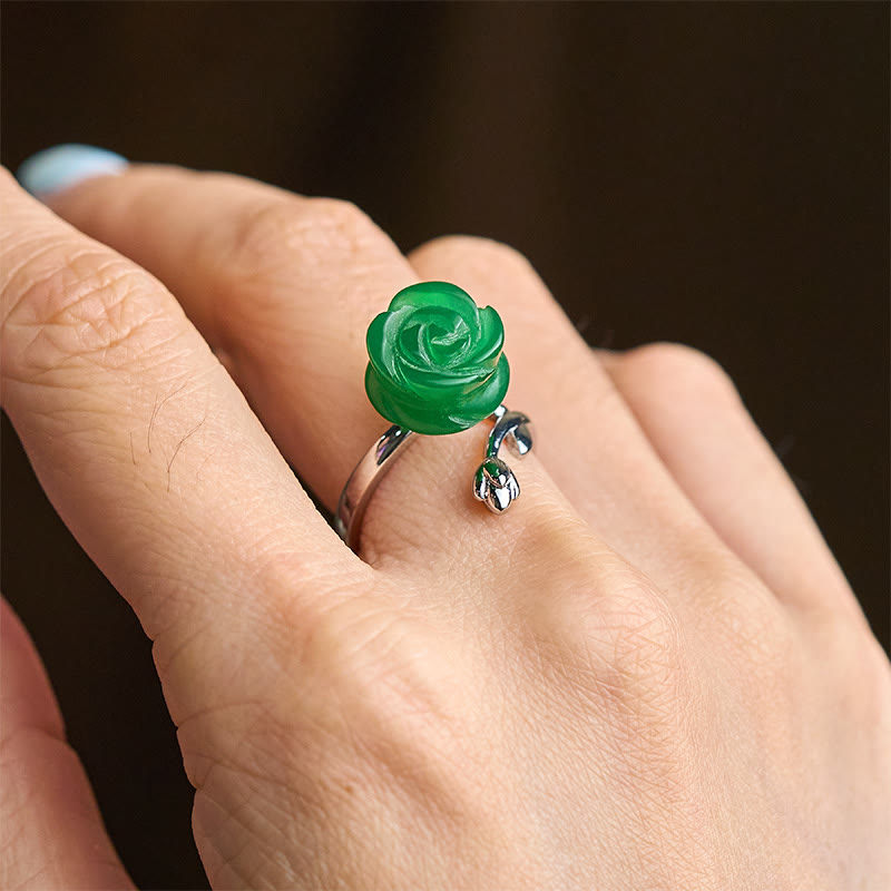 Wear FengShui Rose Green Jasper Copper Plated Silver Adjustable Balance Ring