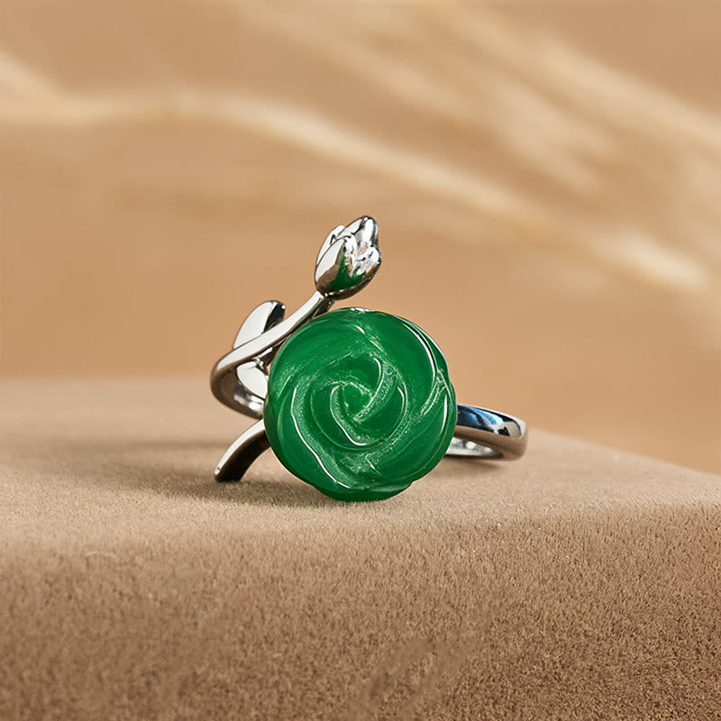 Wear FengShui Rose Green Jasper Copper Plated Silver Adjustable Balance Ring