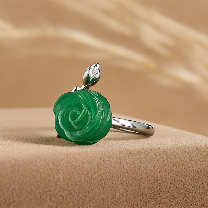 Wear FengShui Rose Green Jasper Copper Plated Silver Adjustable Balance Ring