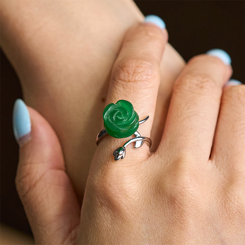 Wear FengShui Rose Green Jasper Copper Plated Silver Adjustable Balance Ring