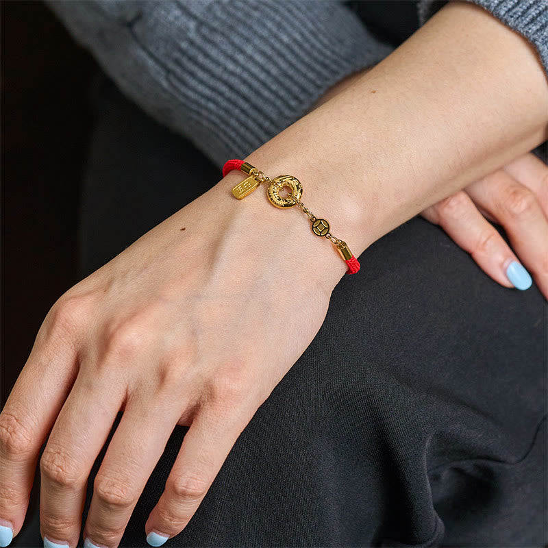 Wear FengShui Peace Buckle Attract Fortune Charm Titanium Steel Red String Connection Bracelet