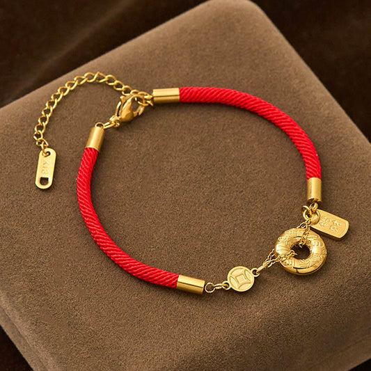 Wear FengShui Peace Buckle Attract Fortune Charm Titanium Steel Red String Connection Bracelet