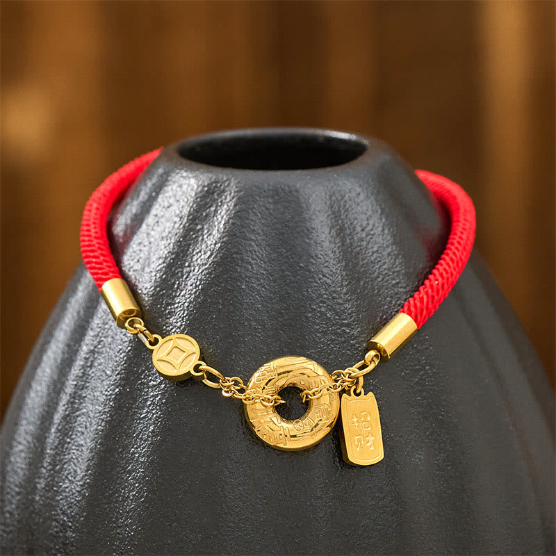 Wear FengShui Peace Buckle Attract Fortune Charm Titanium Steel Red String Connection Bracelet