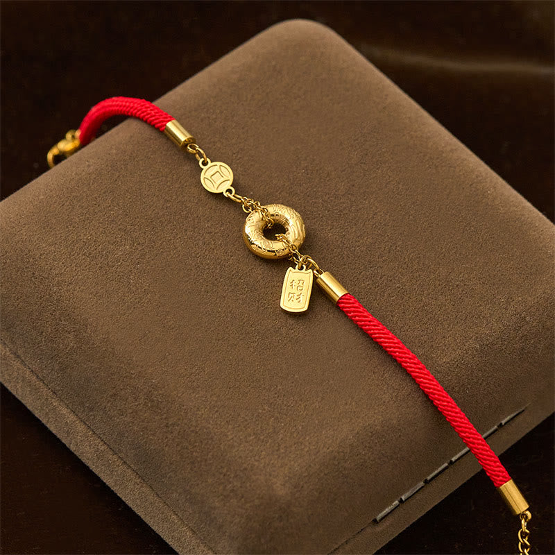 Wear FengShui Peace Buckle Attract Fortune Charm Titanium Steel Red String Connection Bracelet