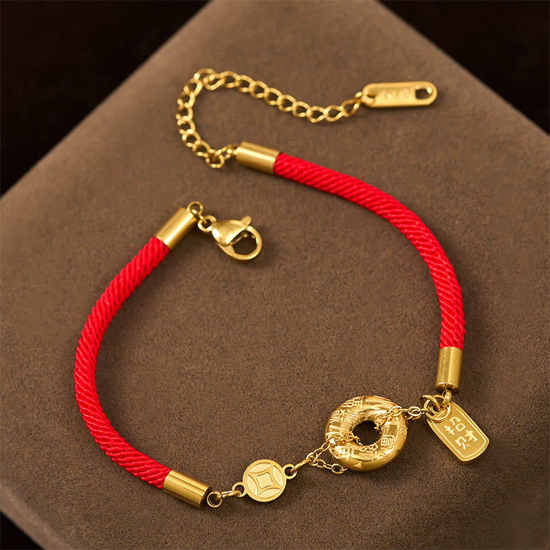 Wear FengShui Peace Buckle Attract Fortune Charm Titanium Steel Red String Connection Bracelet