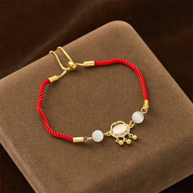 Wear FengShui Chinese Lock Charm Cat's Eye Red String Copper Plated Gold Protection Bracelet