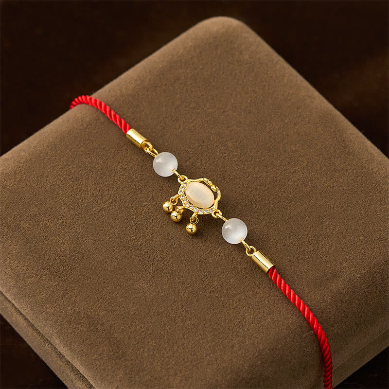 Wear FengShui Chinese Lock Charm Cat's Eye Red String Copper Plated Gold Protection Bracelet