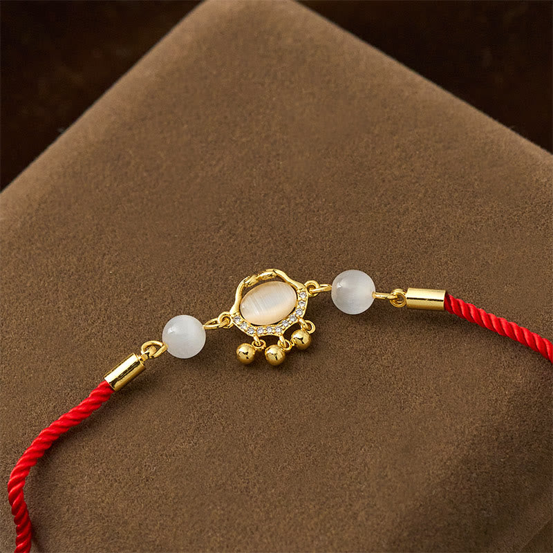 Wear FengShui Chinese Lock Charm Cat's Eye Red String Copper Plated Gold Protection Bracelet