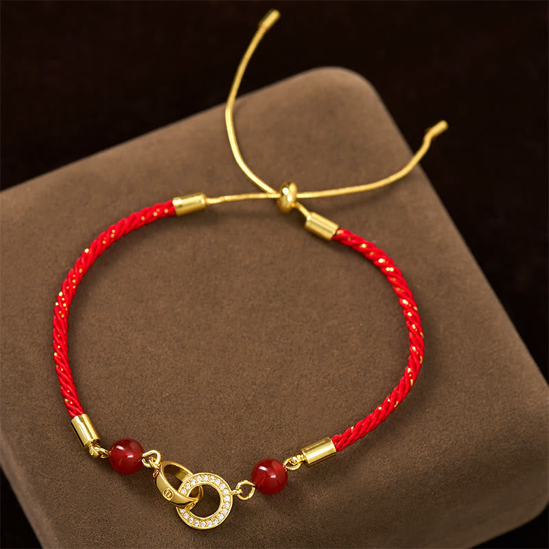 Wear FengShui Connected Peace Buckles Copper Plated Gold Red String Protection Bracelet