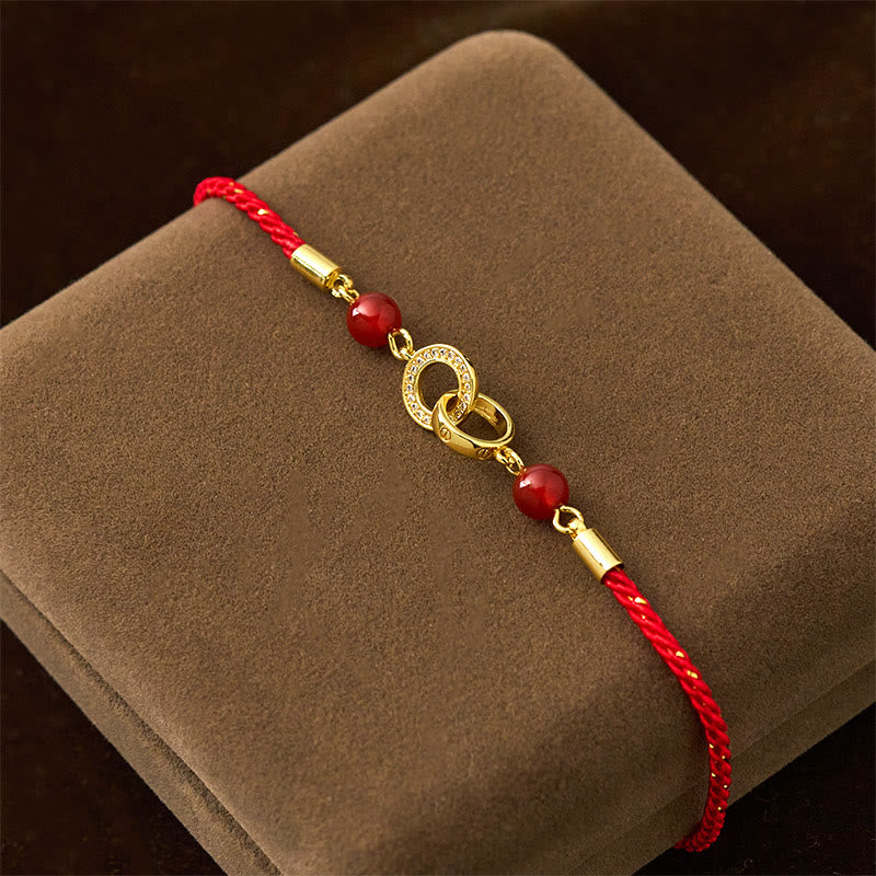 Wear FengShui Connected Peace Buckles Copper Plated Gold Red String Protection Bracelet