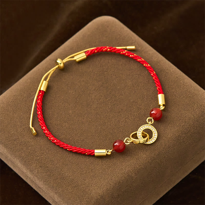 Wear FengShui Connected Peace Buckles Copper Plated Gold Red String Protection Bracelet