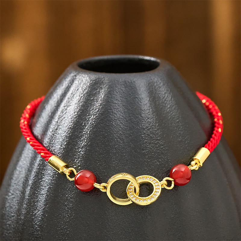 Wear FengShui Connected Peace Buckles Copper Plated Gold Red String Protection Bracelet