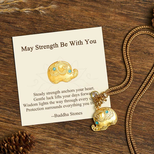 Wear FengShui "May Strength Be With You" 24k Gold Plated Brass Elephant Necklace Includes Gift Message Card