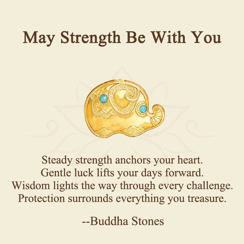 Wear FengShui "May Strength Be With You" 24k Gold Plated Brass Elephant Necklace Includes Gift Message Card
