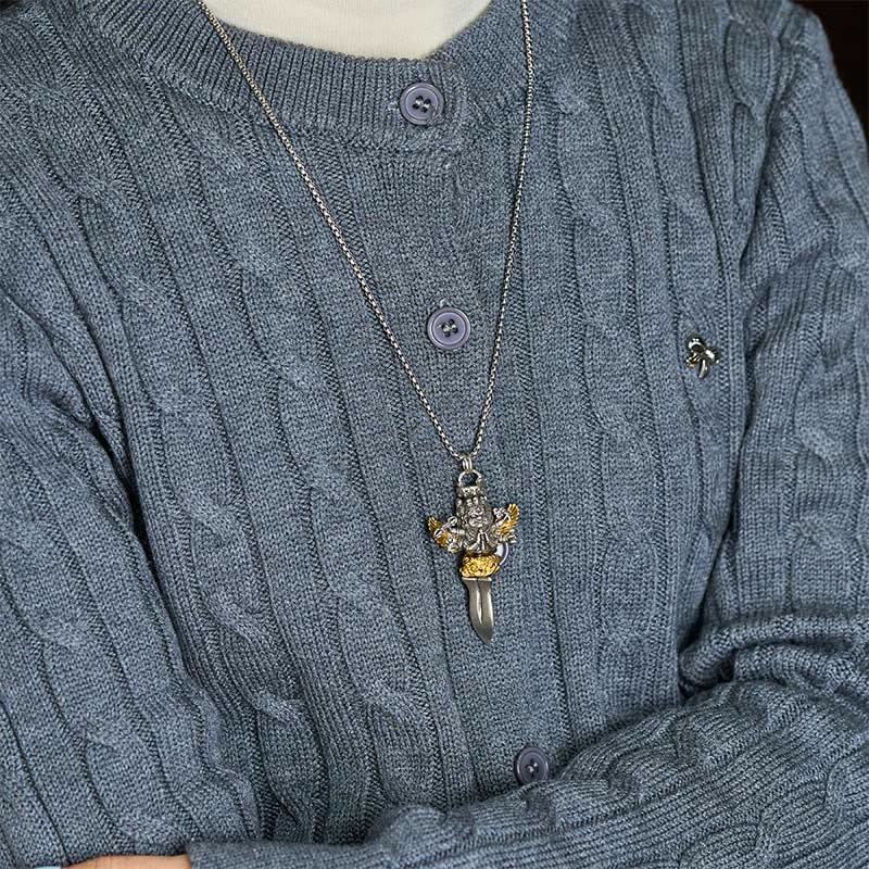 Wear FengShui Tibetan Vajra Three Heads Six Arms Design Copper Healing Spiritual Power Necklace Pendant