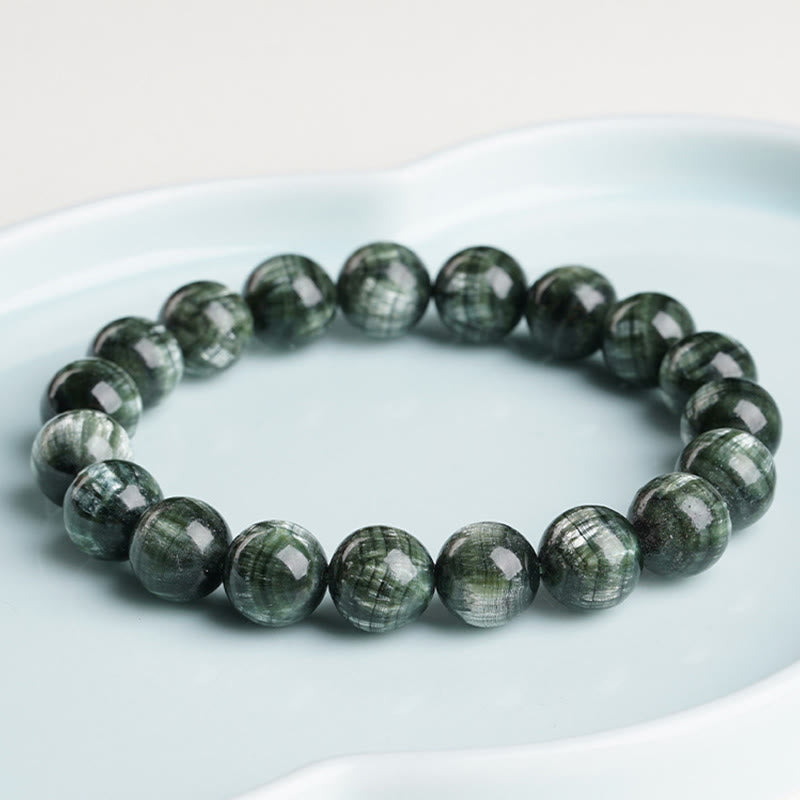 Wear FengShui Natural Seraphinite Round Emotional Balance Beaded Bracelet