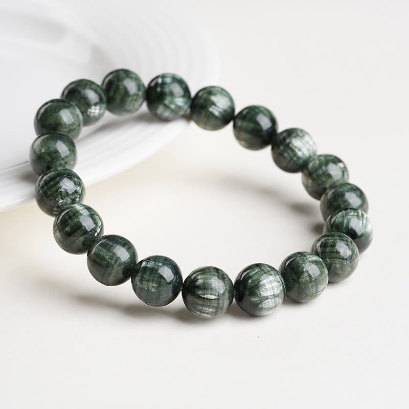 Wear FengShui Natural Seraphinite Round Emotional Balance Beaded Bracelet