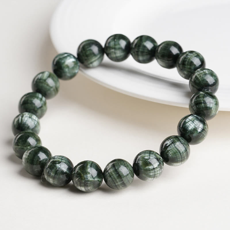 Wear FengShui Natural Seraphinite Round Emotional Balance Beaded Bracelet